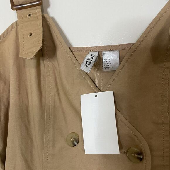 NWT H&M cotton tan khaki trench wrap tie dungaree dress size US 6 - Picture 4 of 6